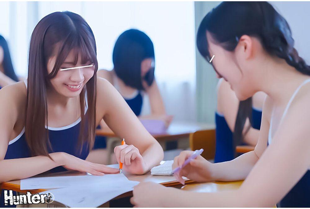 HUNTC-660 A Daily Observation Of Schoolgirls In Swimsuits: In A Girls' School In A Certain Town, Wearing Swimsuits To School Has Become Mandatory. The Girls Ride The Train In Their Swimsuits As Usual, Attend Classes, Play, And Have Sex As Usual. Screenshot 5